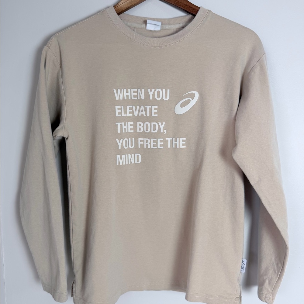 Kids Sweater Asics Beige Long Sleeve Graphic Tee(12-14)